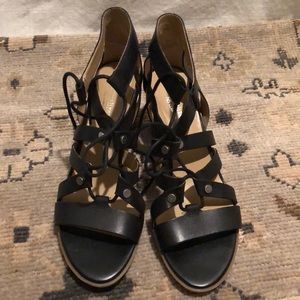 Faux leather lace up heels